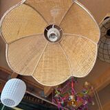 Vintage woven straw bell pendant light