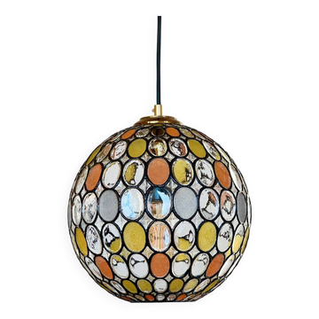 Large vintage Limburg stained-glass style pendant light from the 1970s