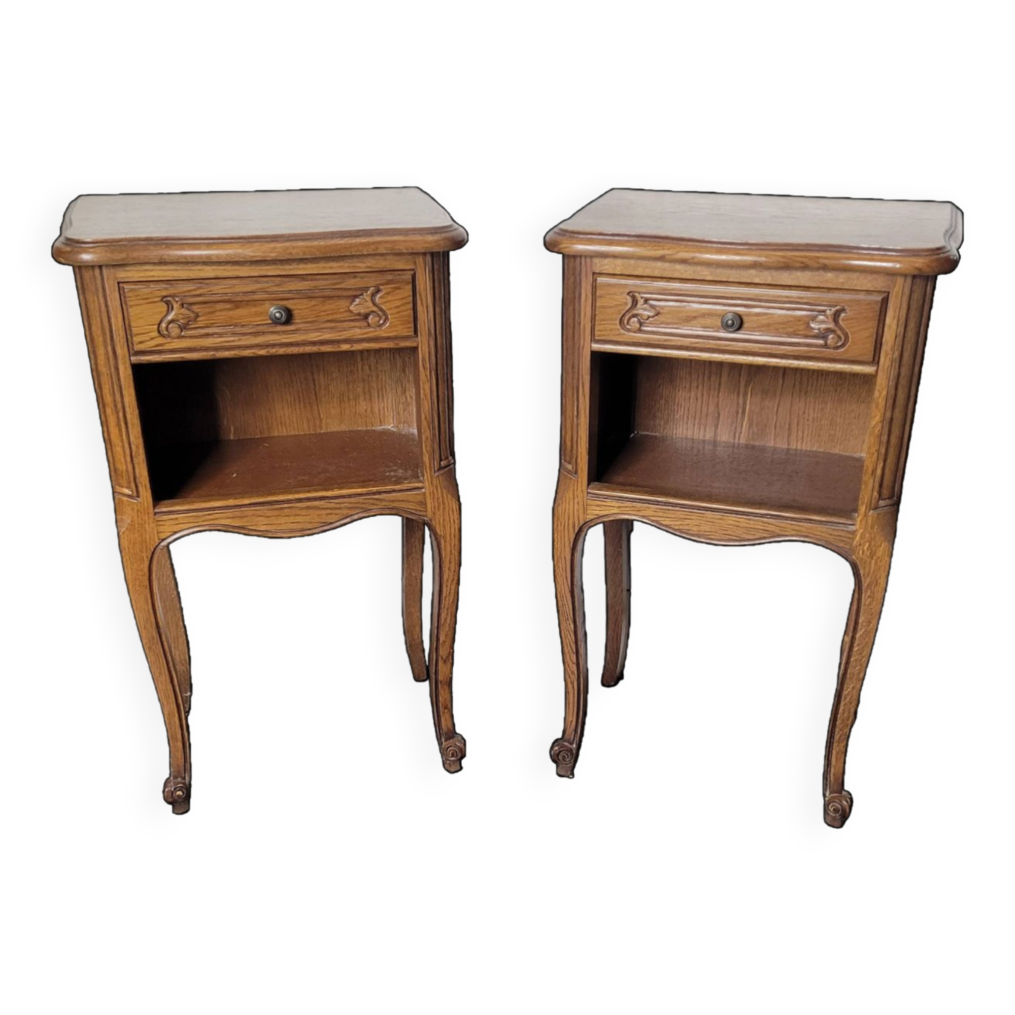Pair of Louis XV style oak bedside tables