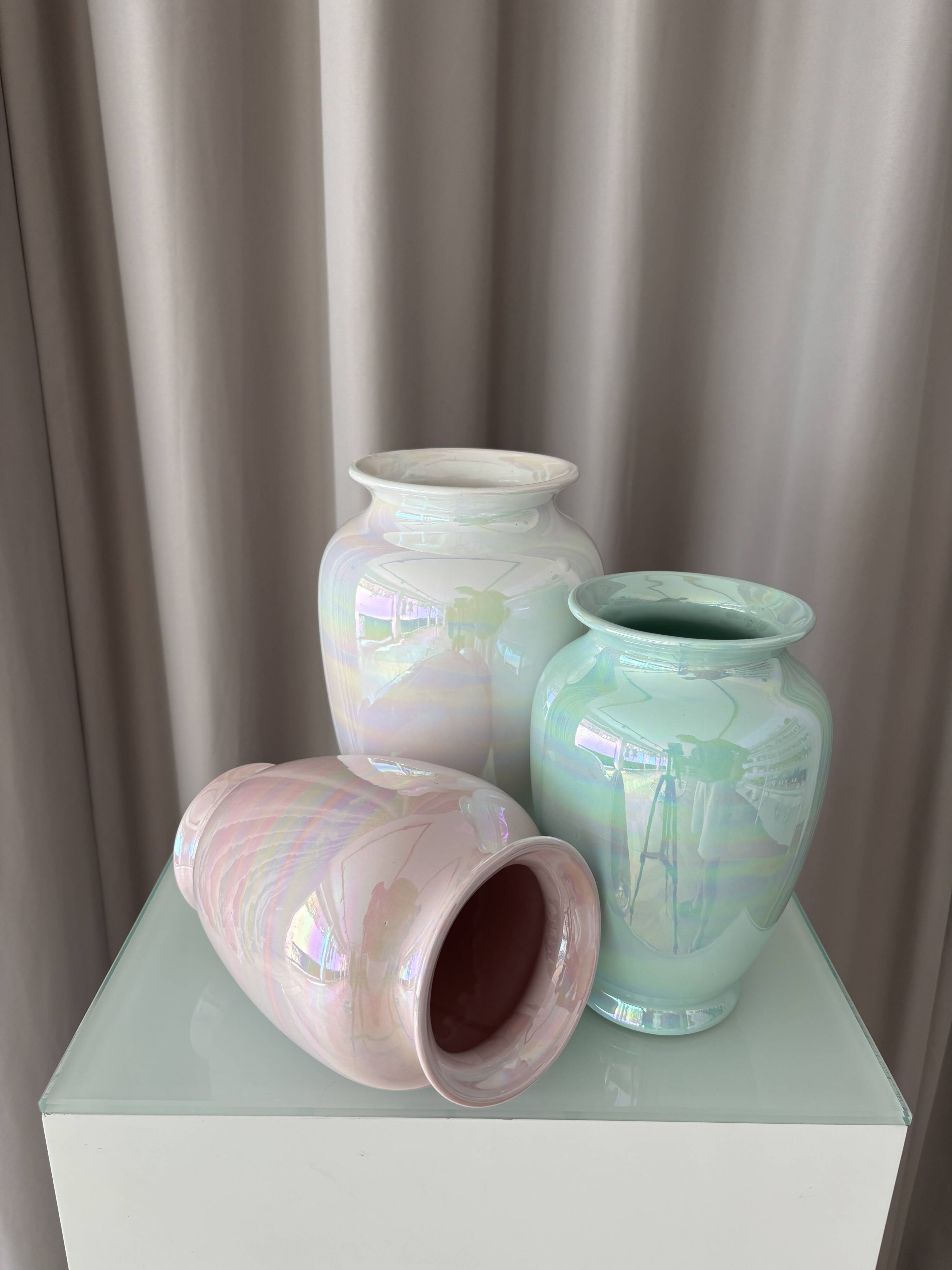 Vintage Pink Iridescent Ceramic Vase | Pearlescent Lustre Glaze | Postmoder