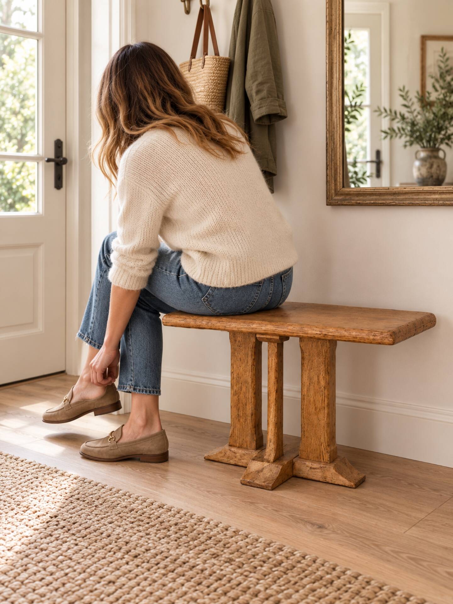 Small entrance bench in solid oak
