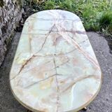 Louis XVI style oval coffee table in onyx and gilt brass