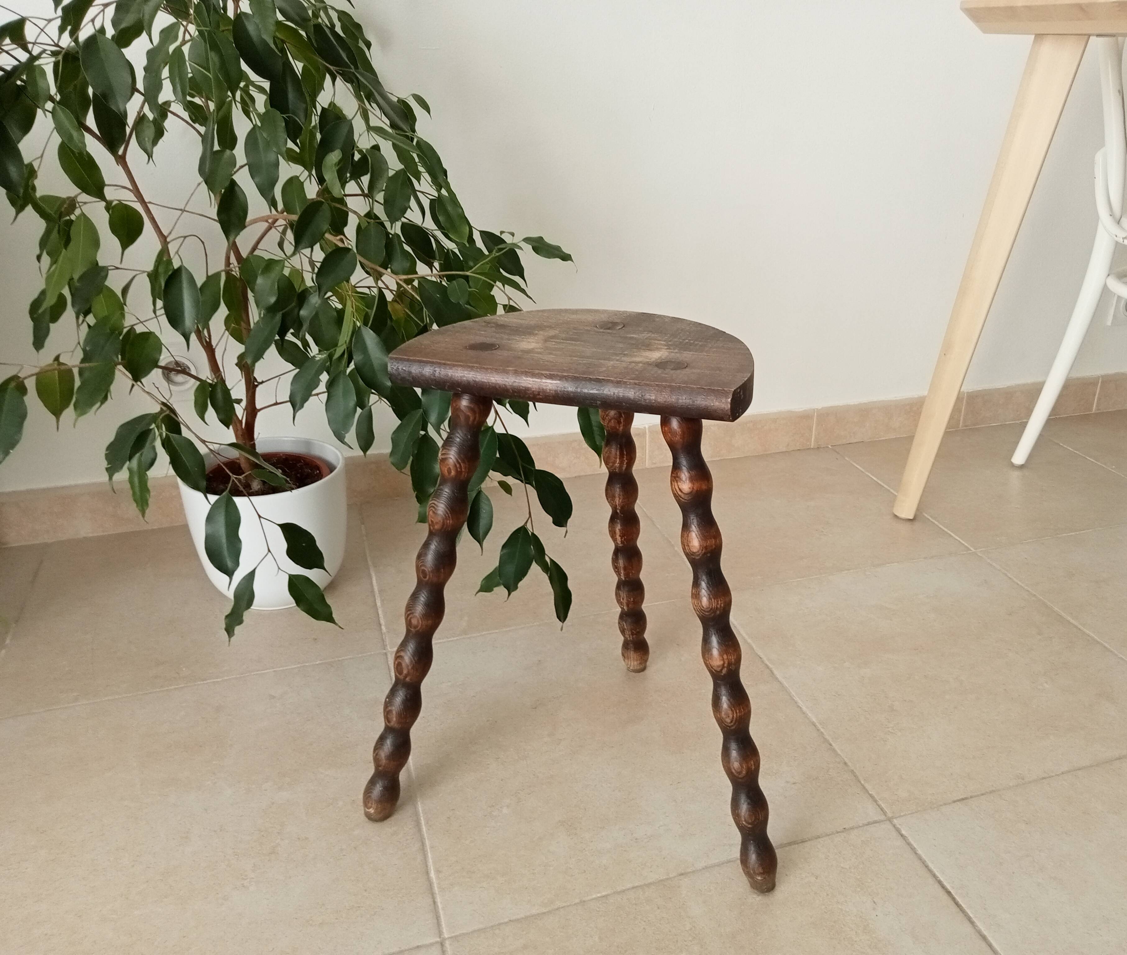 Vintage turned wood tripod stool