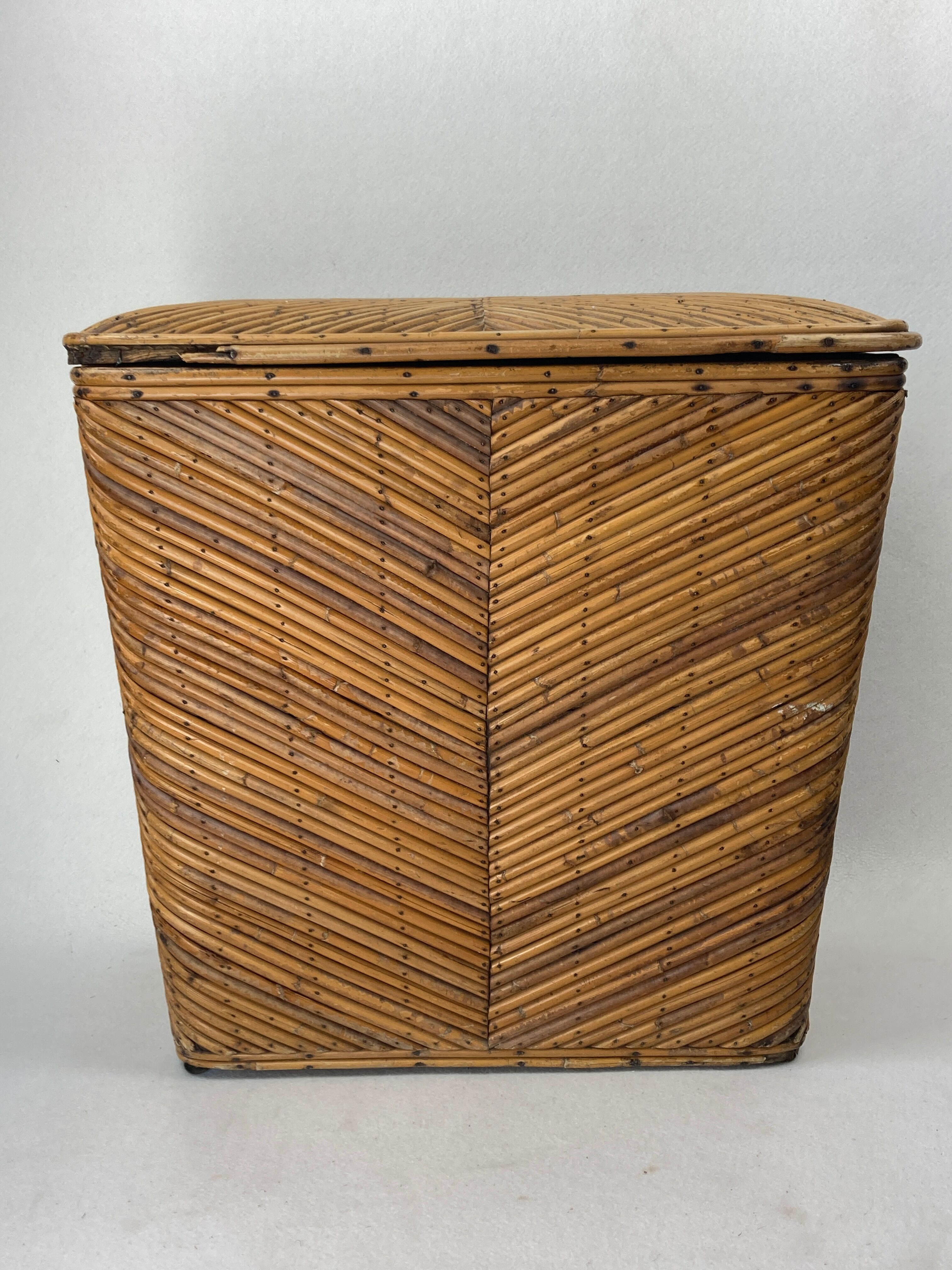 Pencil reed rattan bamboo chest or trunk, 1950s-1960s