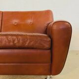 Retro vintage Danish 3 person Svend Skipper sofa in chestnut brown leather
