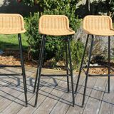 3 tabourets rotin et métal noir dirk van sliedregt