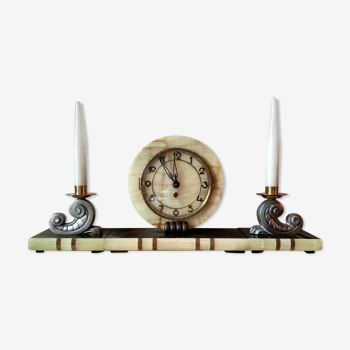 Set of 2 candlestick sleeplights and art deco table clock 1