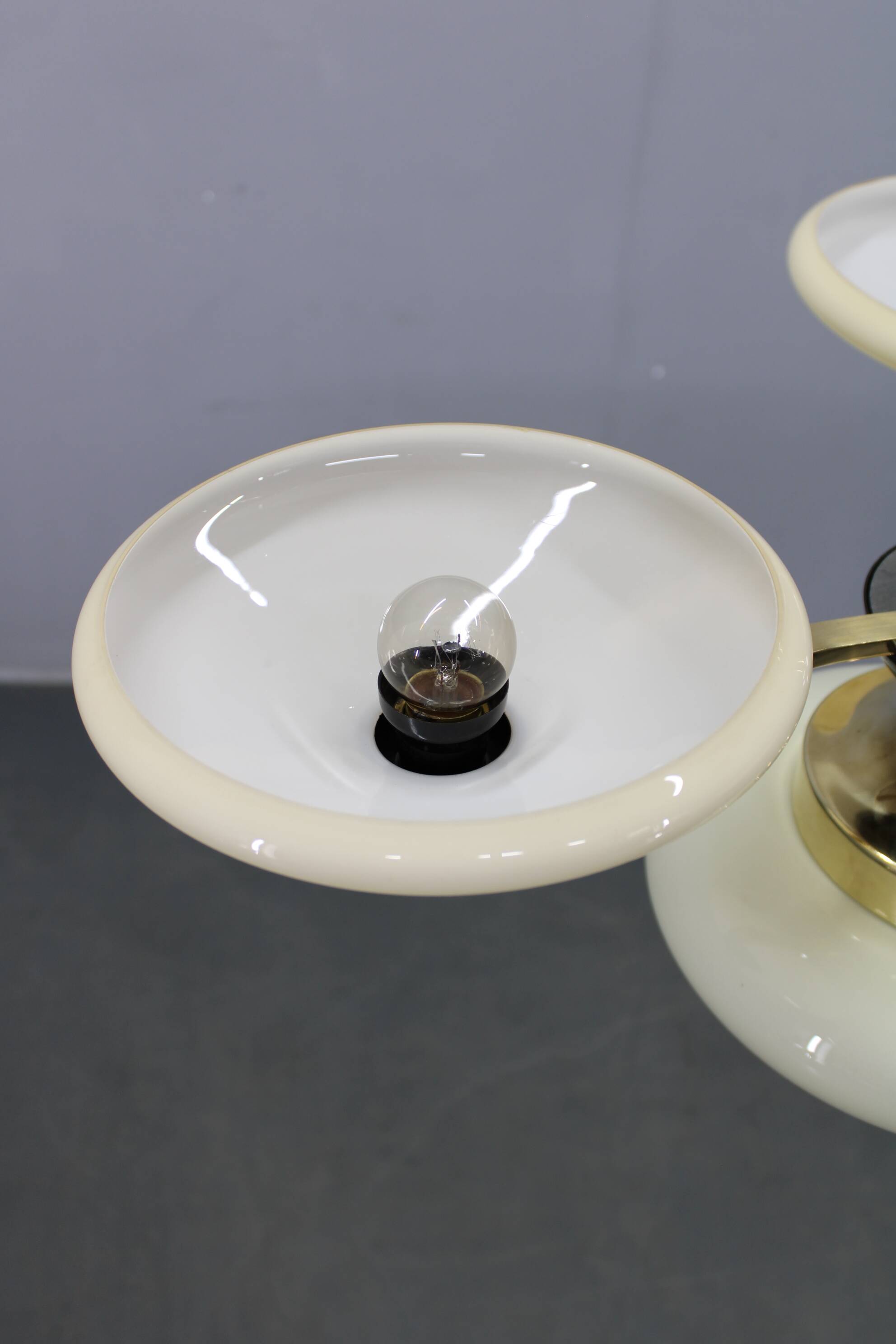 Art Deco brass and aluminum chandelier with cream glass, Czechoslovakia 1930s