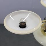 Art Deco brass and aluminum chandelier with cream glass, Czechoslovakia 1930s