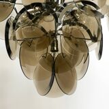 Large original 1960s large chrome metal and glass disc ceiling chandelier