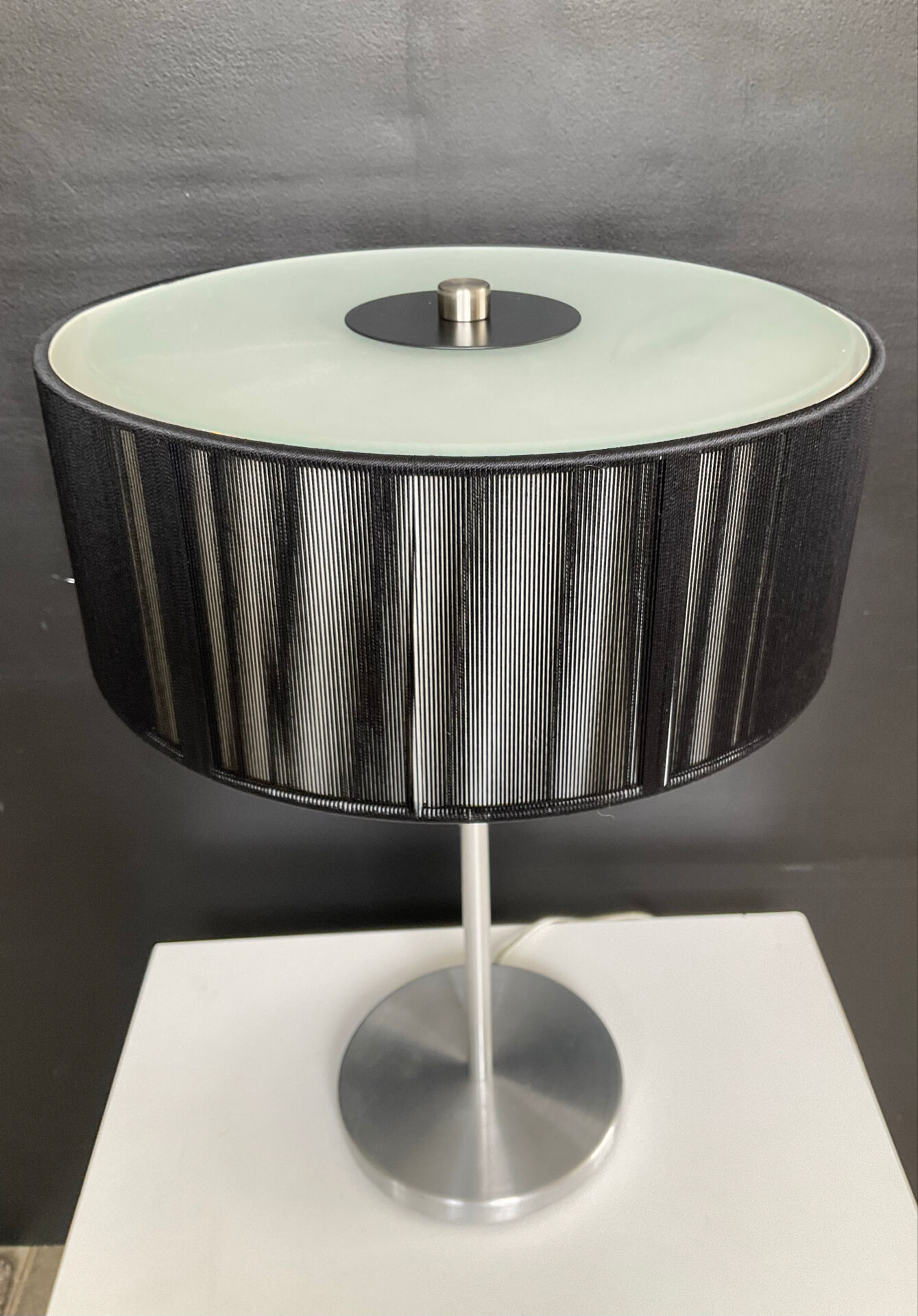 Brushed aluminium and glass design lamp