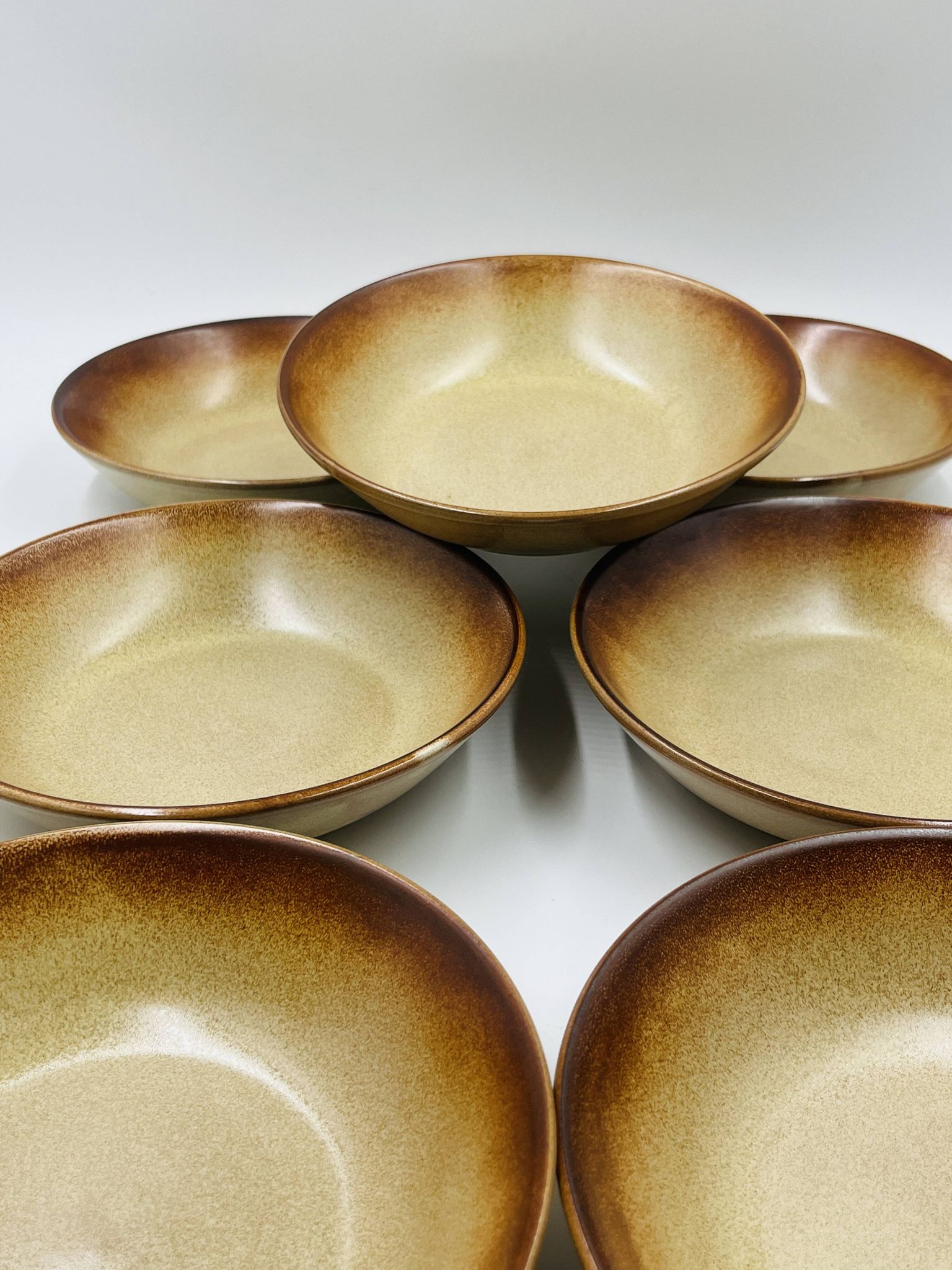 Lot 7 Assiettes Creuses en Grès Flammé 1970