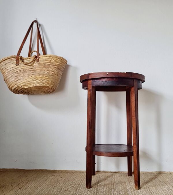 Table ancienne double plateaux ronds, sellette ou porte-plantes