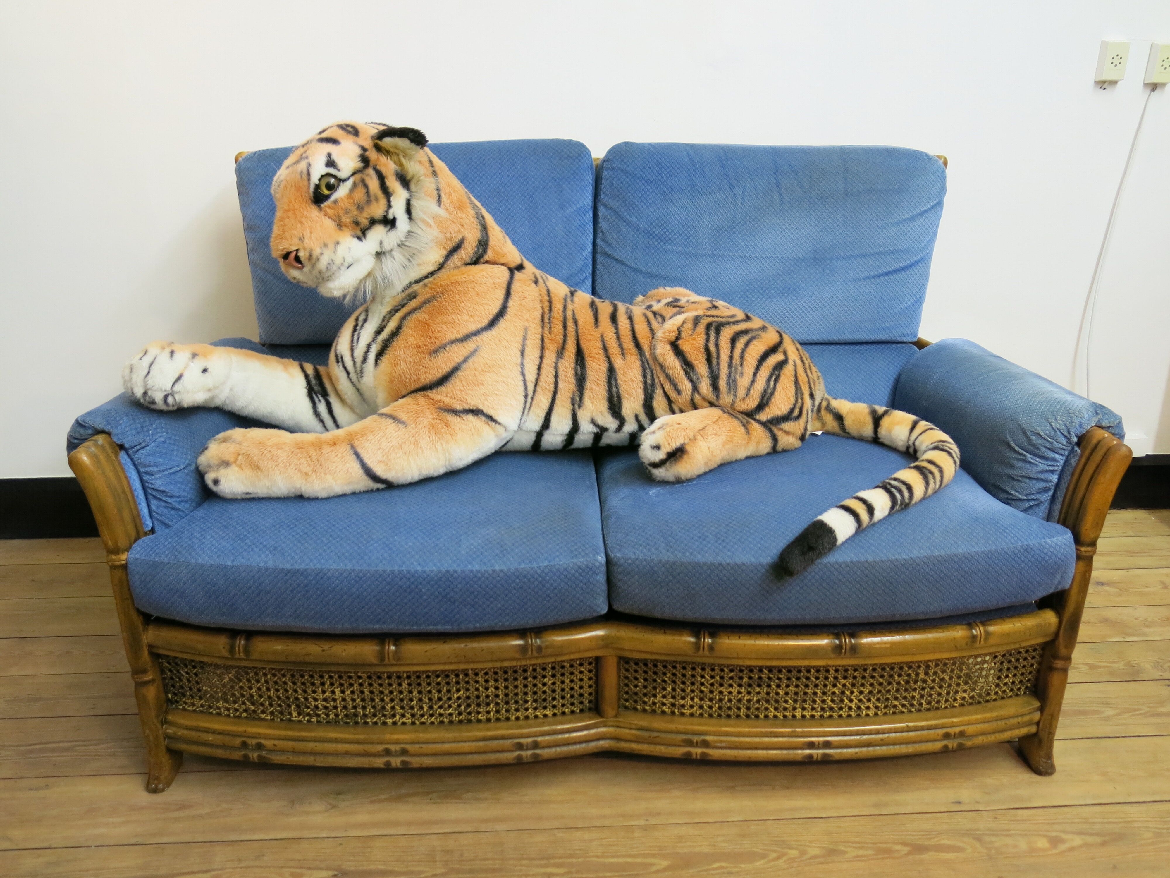 Colonial sofa two places in cannage and carved wood