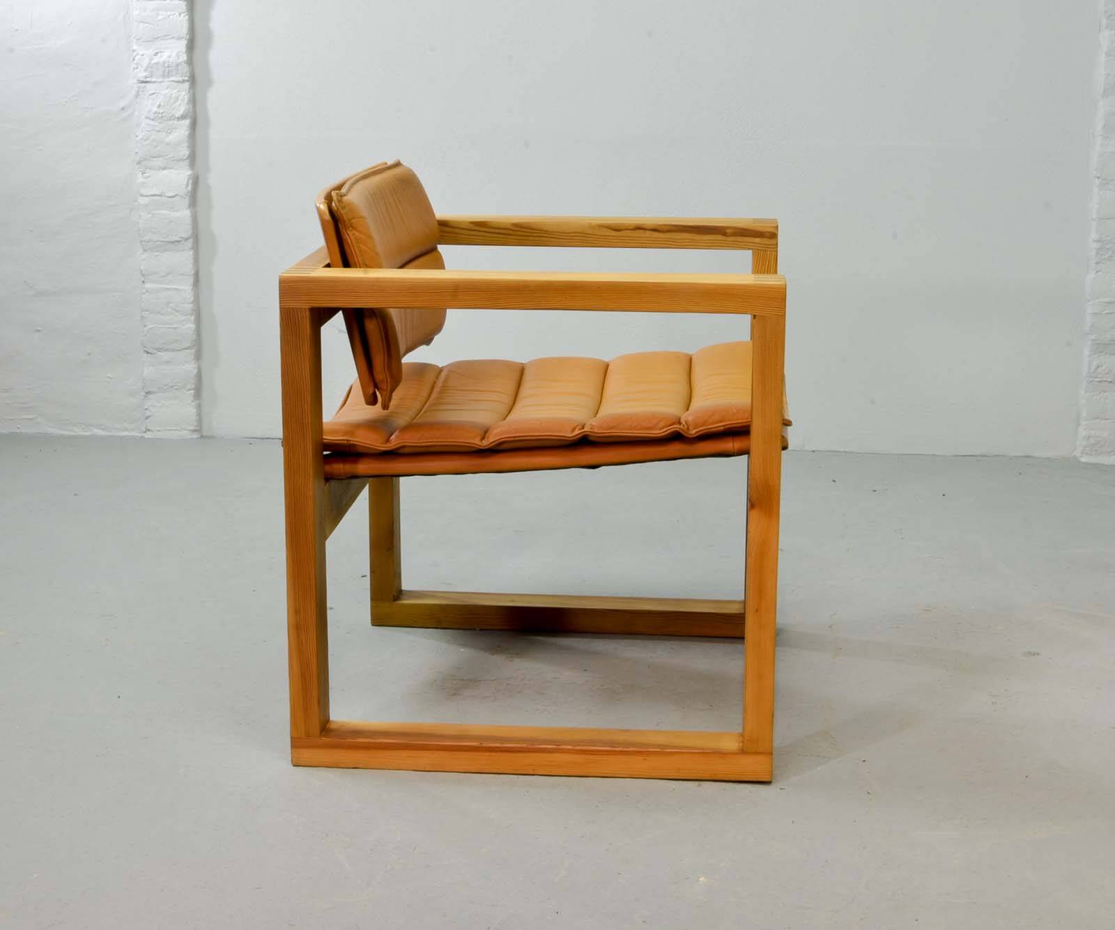 Ate van Apeldoorn Dutch Design Cognac Leather Cubic Pinewood Side Chair 70s