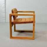 Ate van Apeldoorn Dutch Design Cognac Leather Cubic Pinewood Side Chair 70s