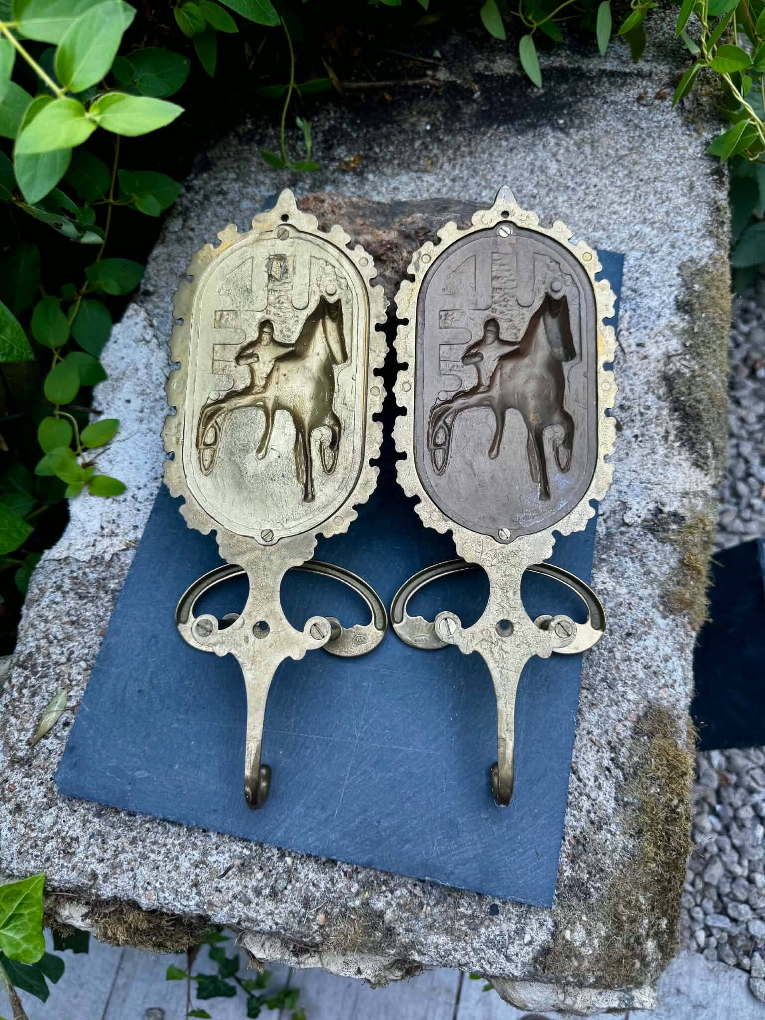 2 vintage brass coat hooks
