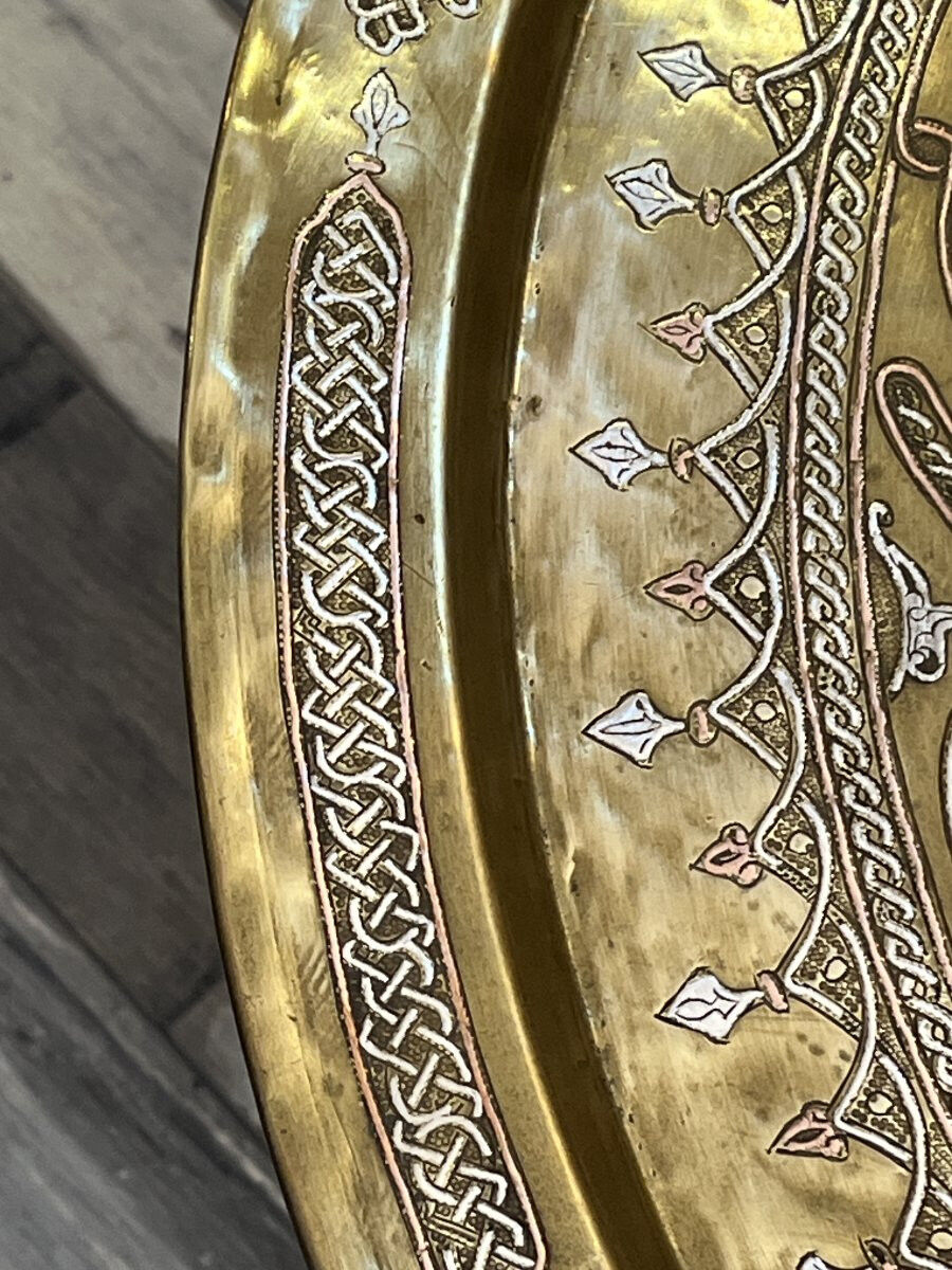 High-quality Eastern ceremonial plateau in copper and silver, 19th century, Iran Syria.