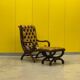 Original English Chesterfield Wingback Chair & Matching Footstool