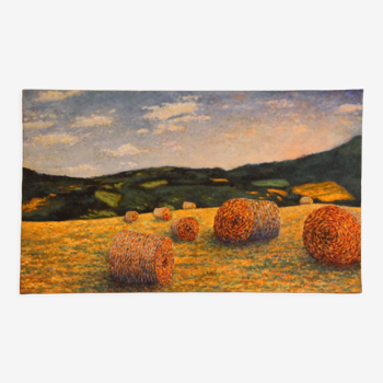 Tableau peinture pointillisme Impressionnisme Paysage Nature Huile sur toile Art Déco murale Champs