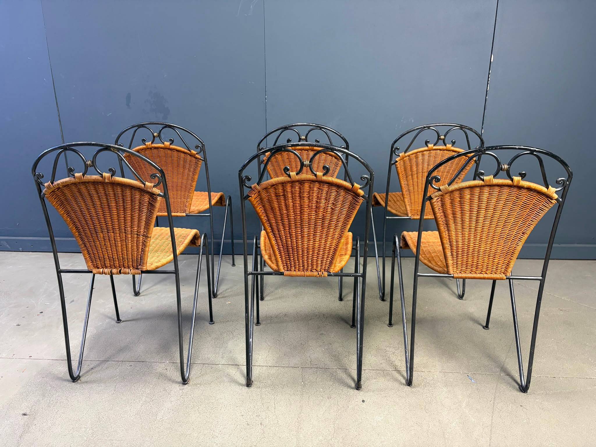 Wicker chairs by Frederick Weinberg, 1960s, set of 6
