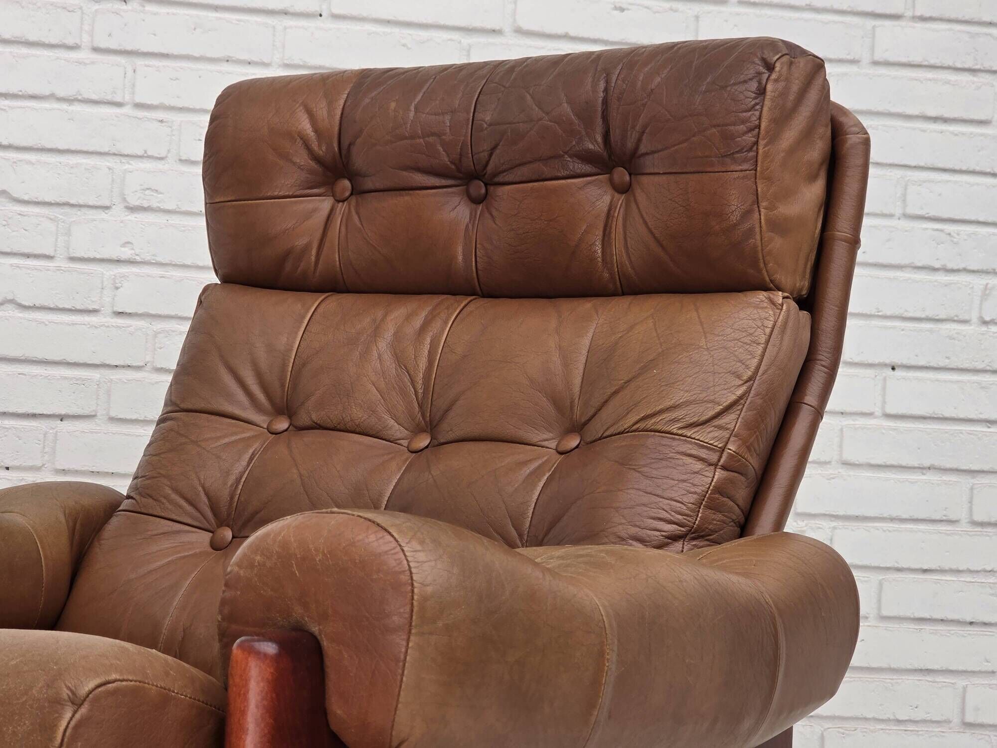 1970s, Swedish design, armchair with footstool, furniture leather.