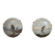 Pair of large hand-painted plates, sailing boat and landscape – late 19th century