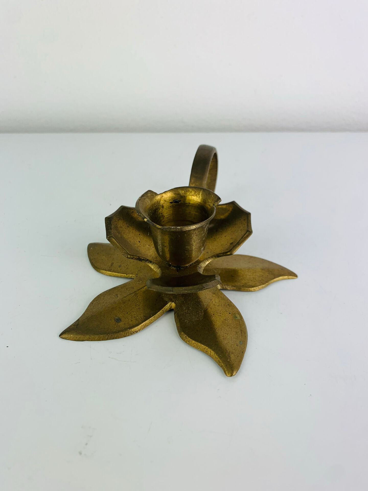 Vintage golden brass flower candlestick