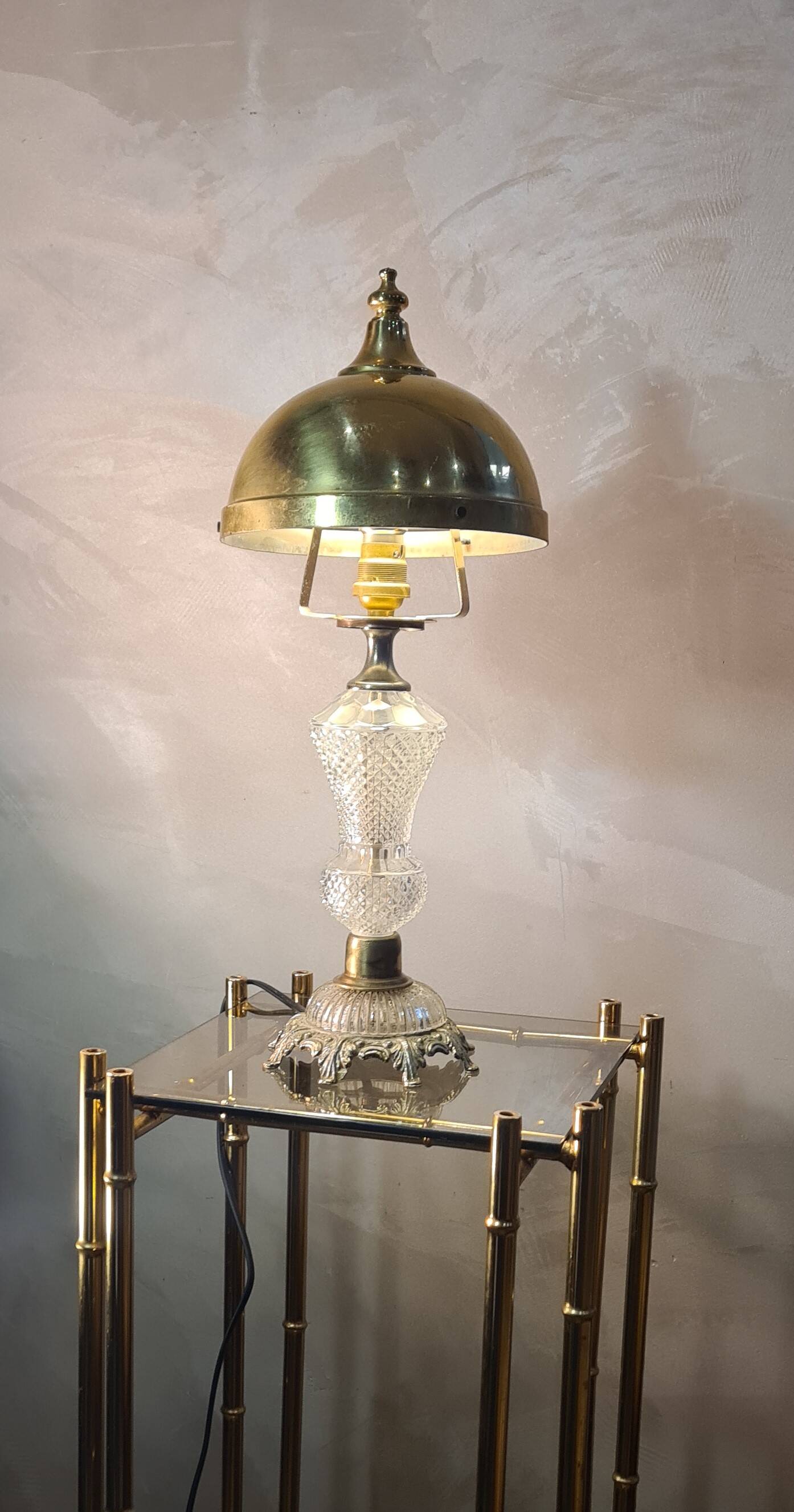 glass and brass lamp 1950 elec ok: 42x17, very good condition