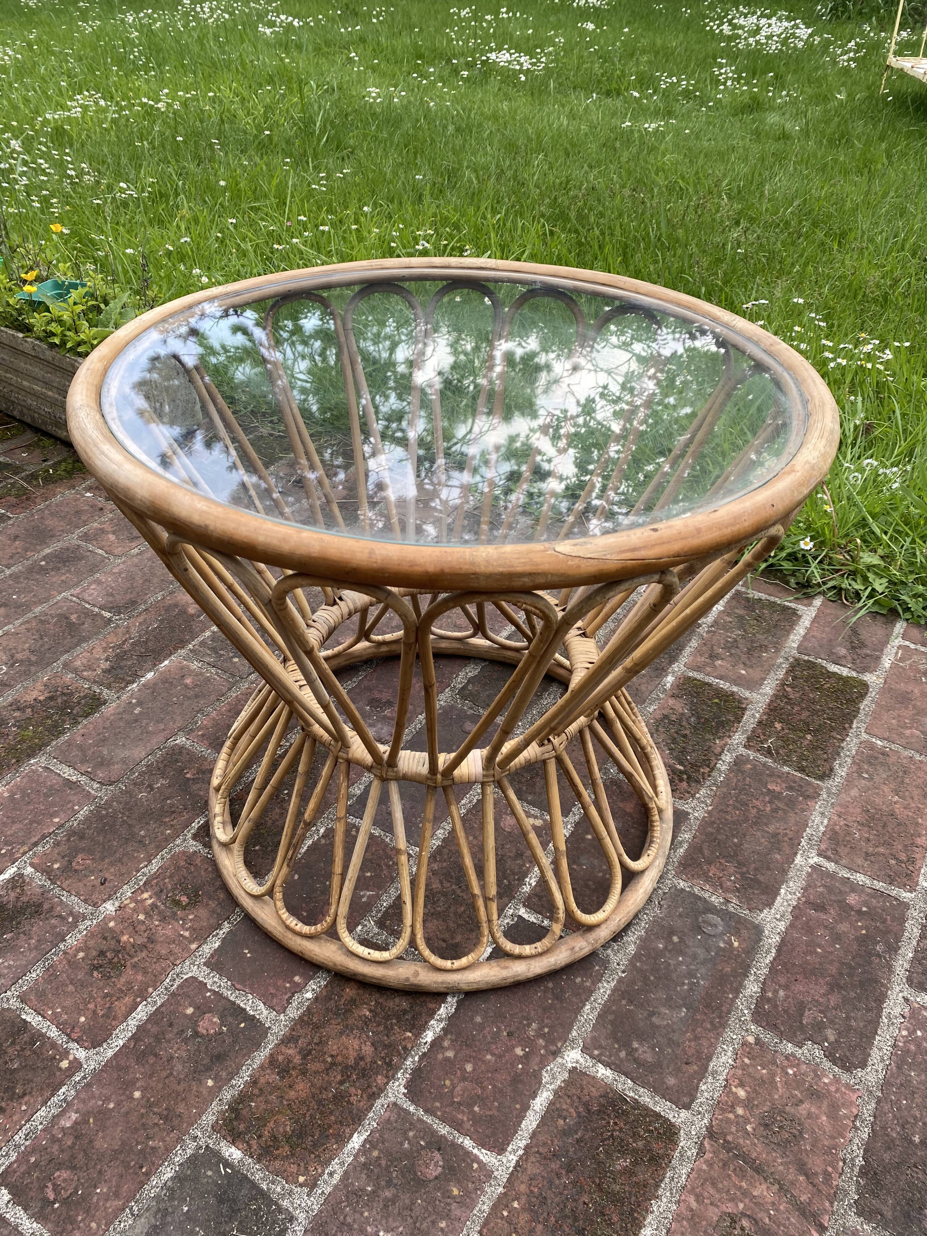 Rattan coffee table and glass top