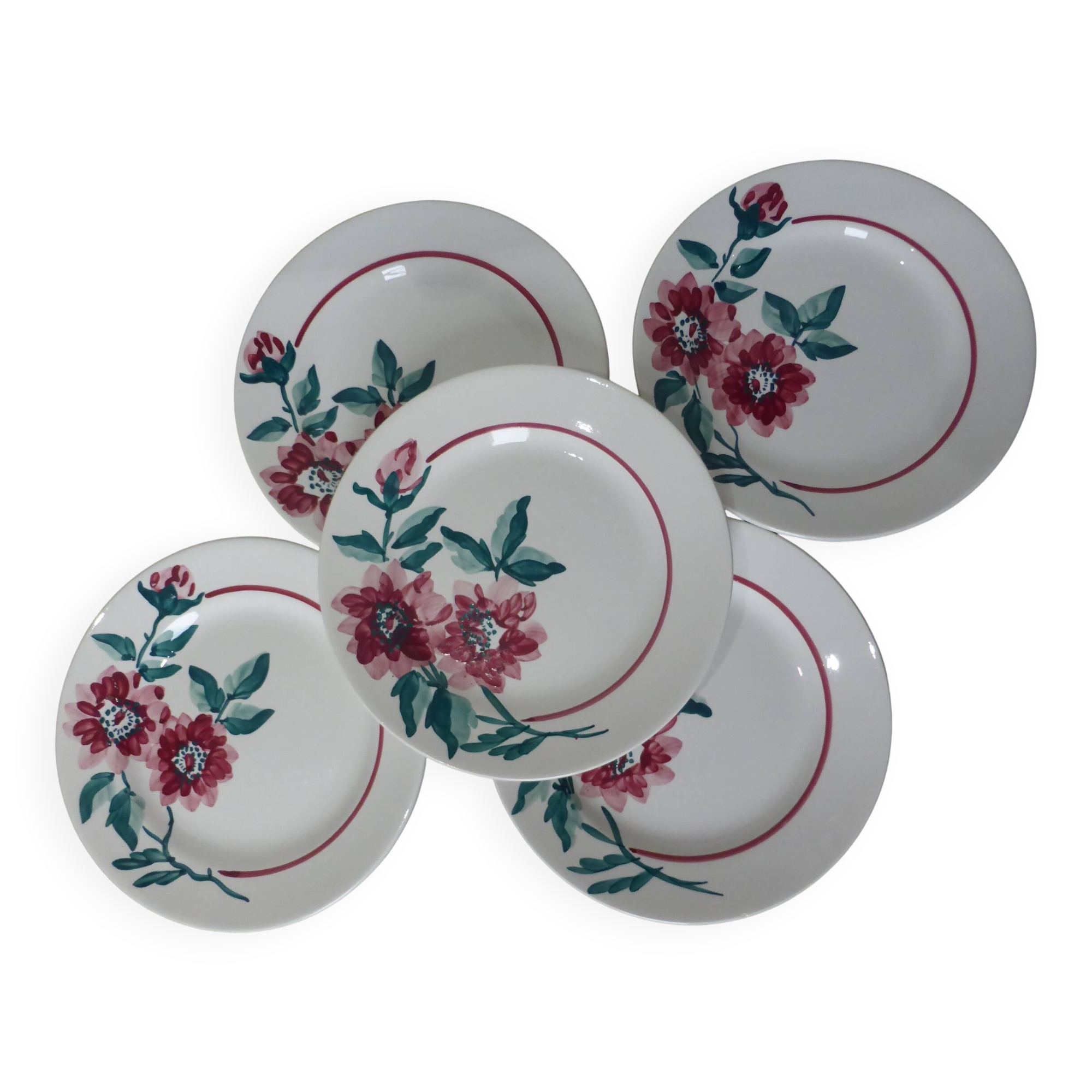 5 vintage dessert plates from Sarreguemines, Monceau model 231129.