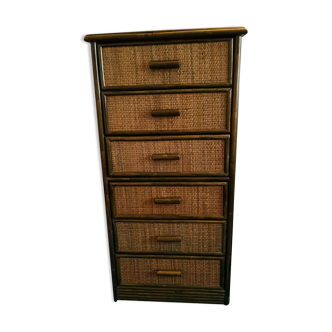 Chiffonnier en rotin années 1980