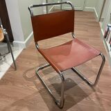 Hanging chair in Mart Stam S33 style in chrome metal and cognac imitation leather