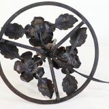 Art deco wrought iron lamp and speckled glass tulip