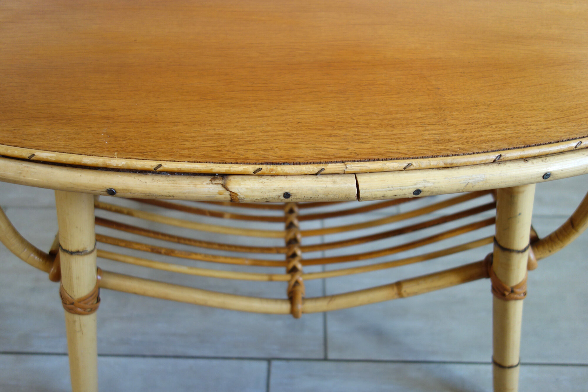 Table basse vintage rotin années 50/60