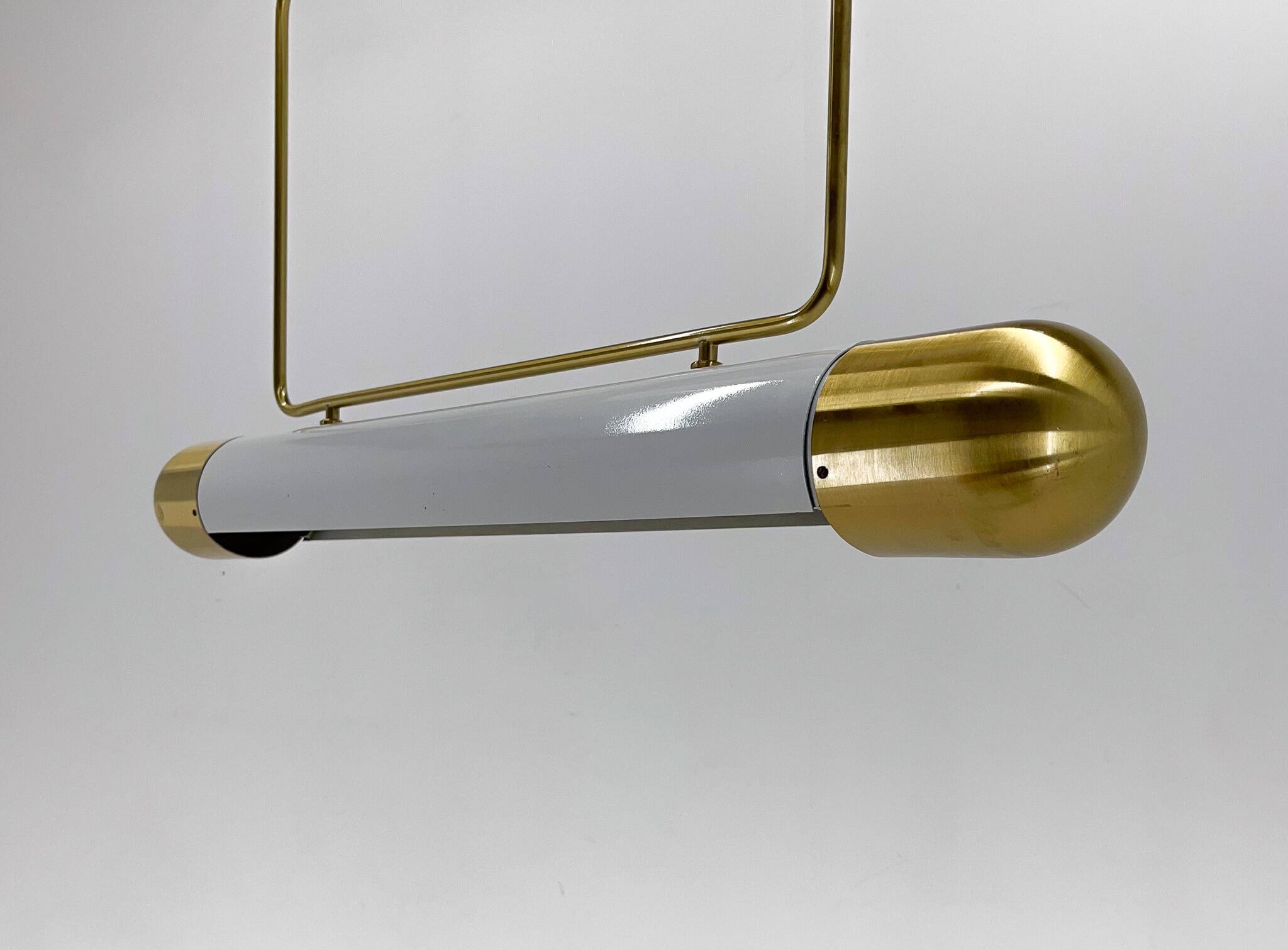 Mid-century Brass Long Pendant Light by Napako