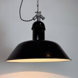 Black Enamel Industrial Pendant Lamp from AEG, 1930s