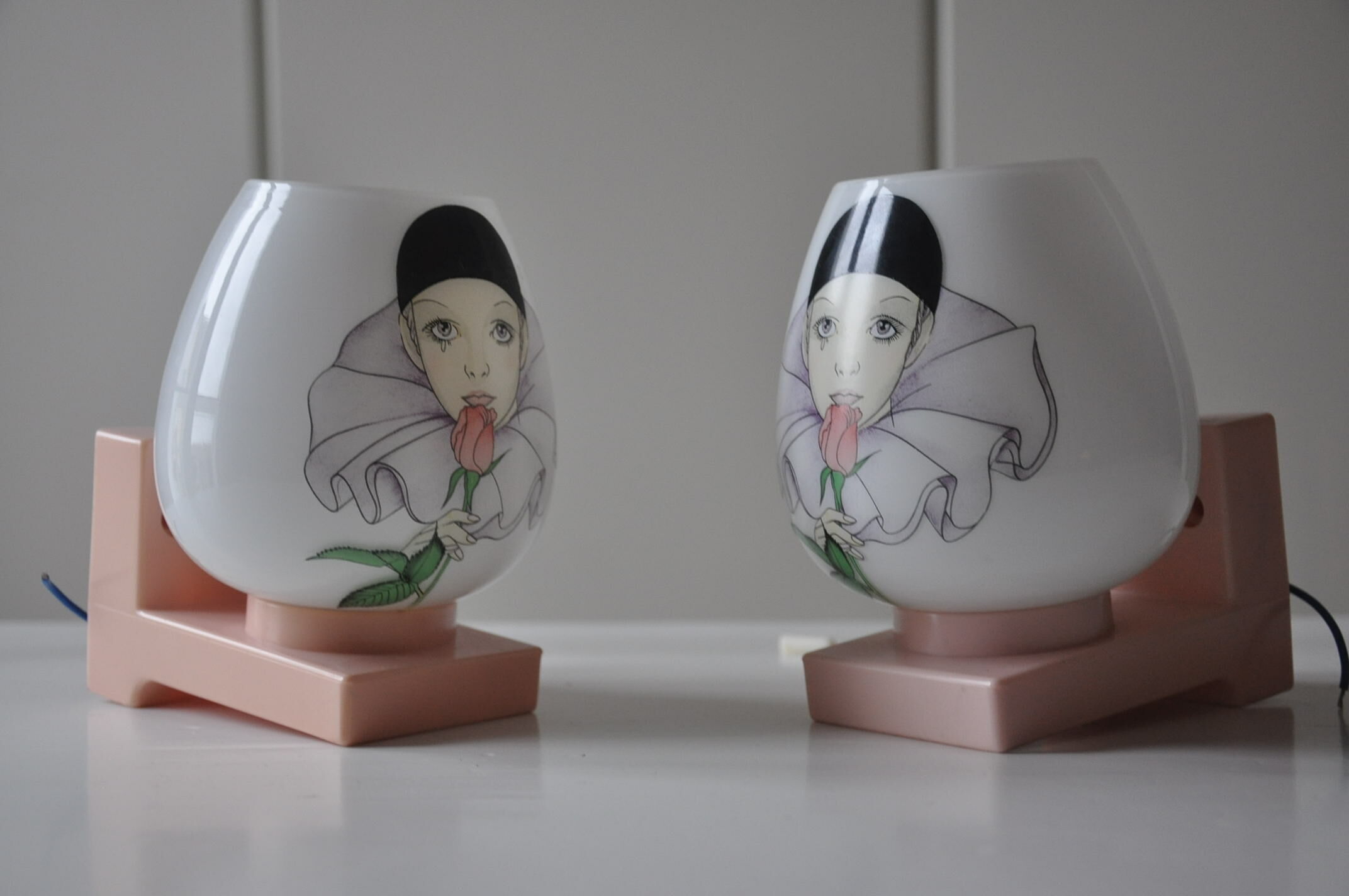 Pair of vintage wall lamps opaline child