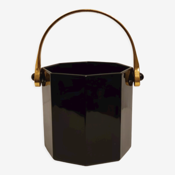 Ice bucket octime arcoroc arcopal de luminarc vintage year 80 black and gold