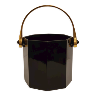 Ice bucket octime arcoroc arcopal de luminarc vintage year 80 black and gold