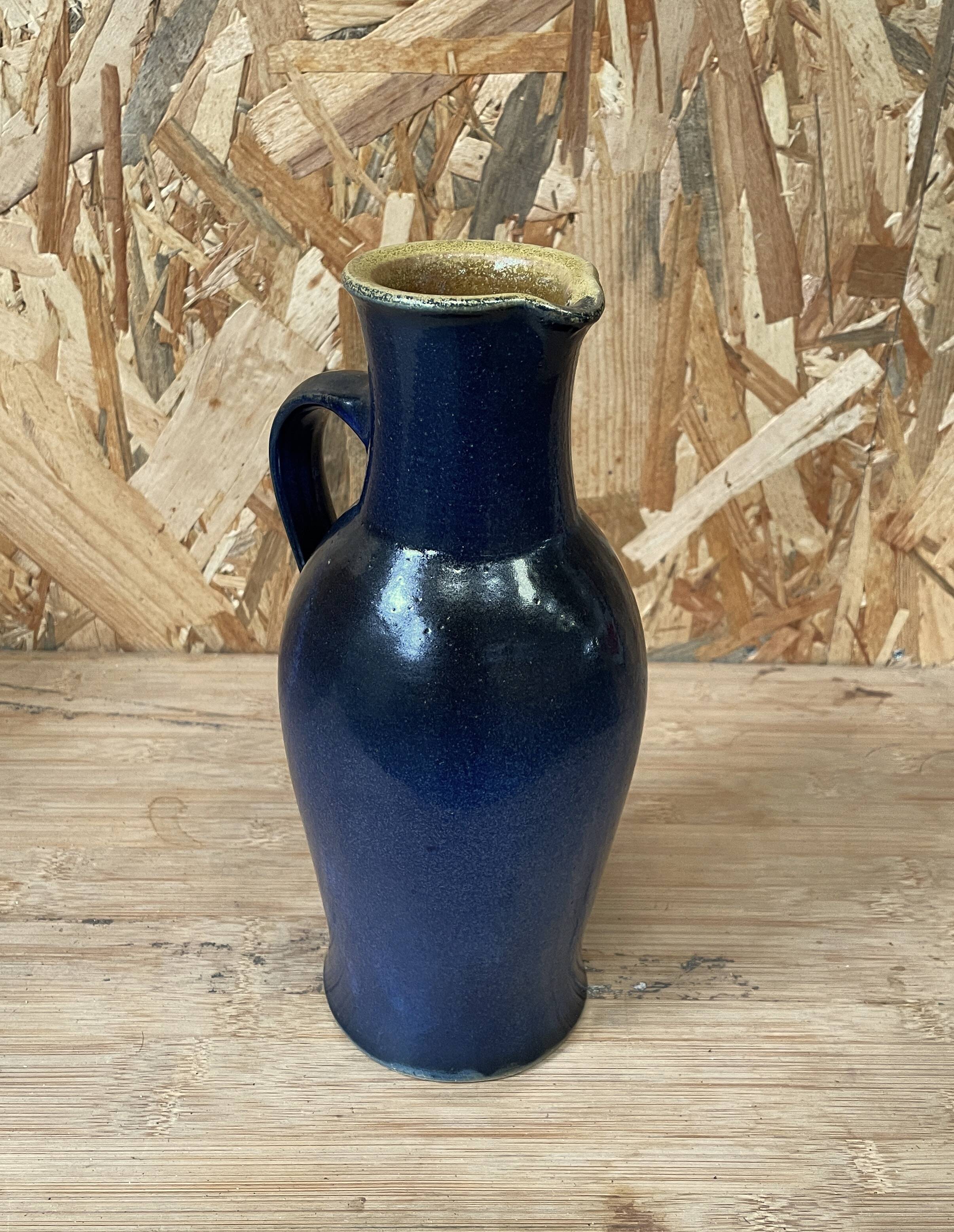 Blue stoneware pitcher by Herbert Schulze Crinitz