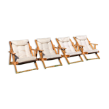 4 garden armchairs 1970 in pine and beige fabric