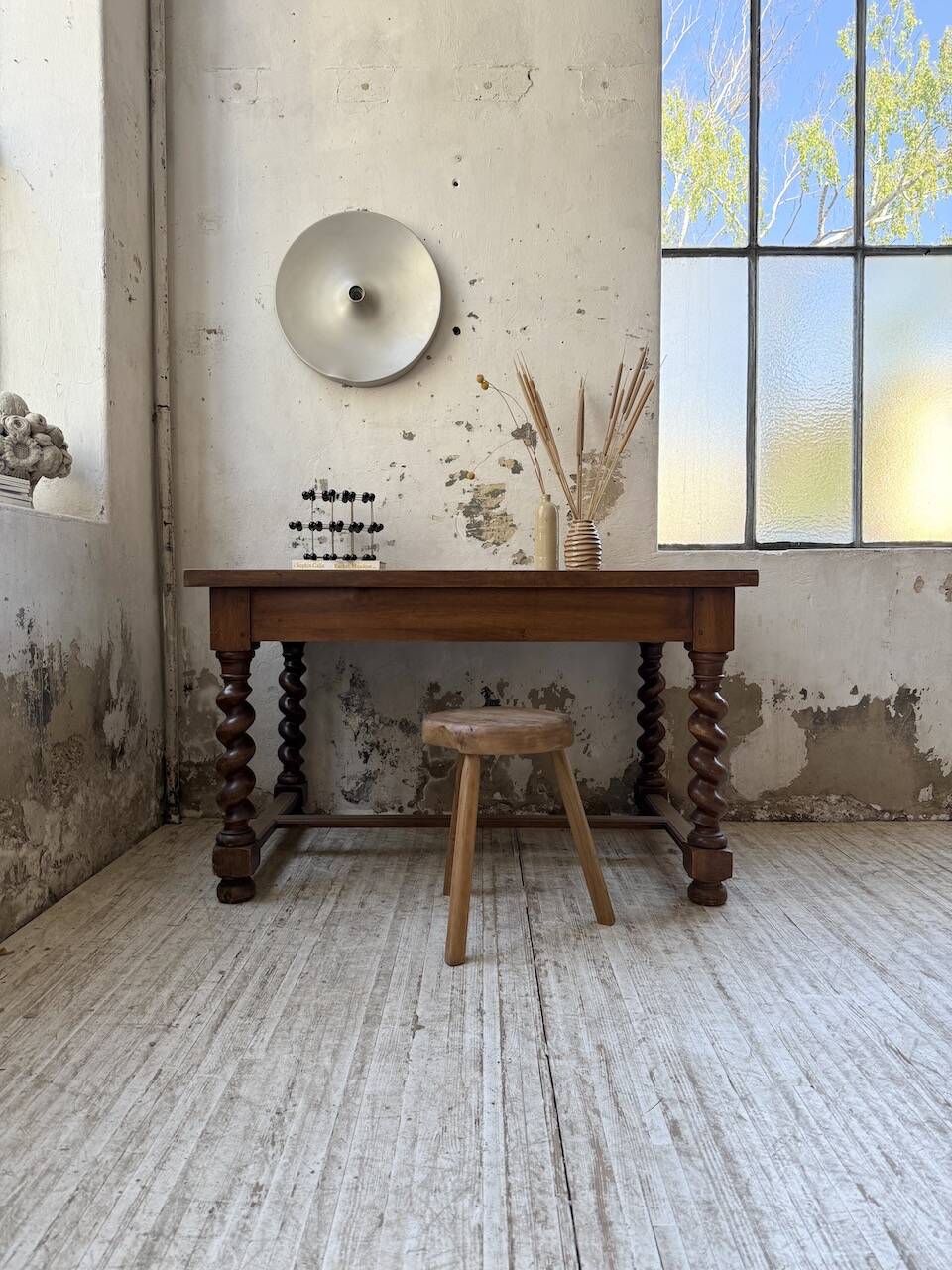 Paneled walnut desk with turned legs, 1900