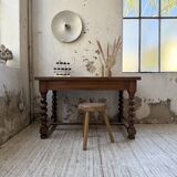 Paneled walnut desk with turned legs, 1900