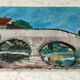 Oil painting on canvas landscape old bridge and river