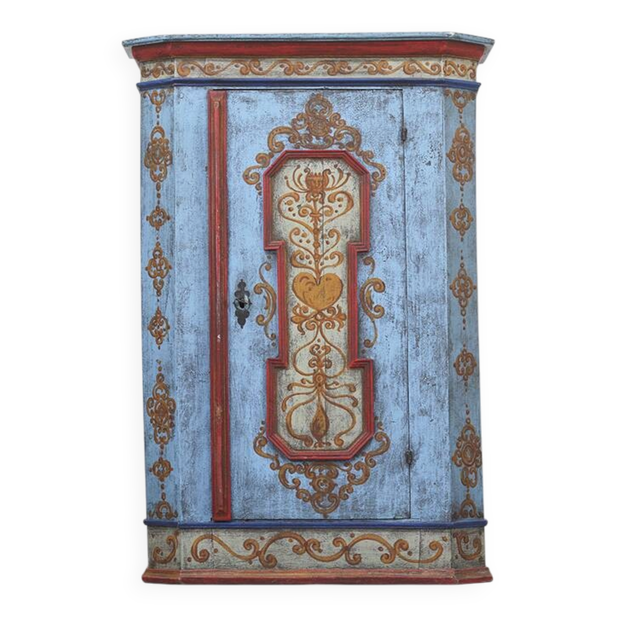 Rustic Farmhouse Folk Art Painted Bridal Cabinet