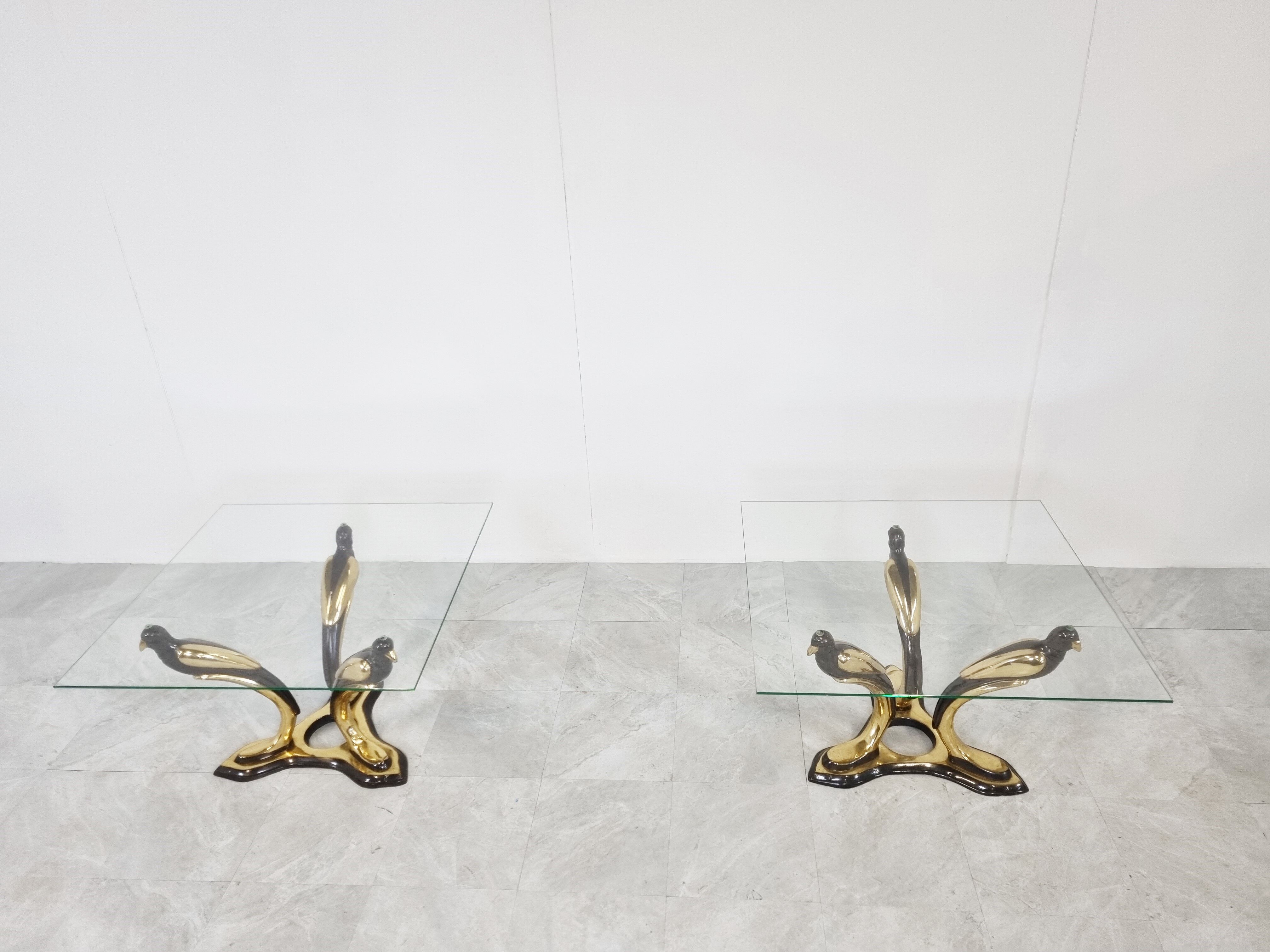 Pair of brass bird coffee tables, 1970s