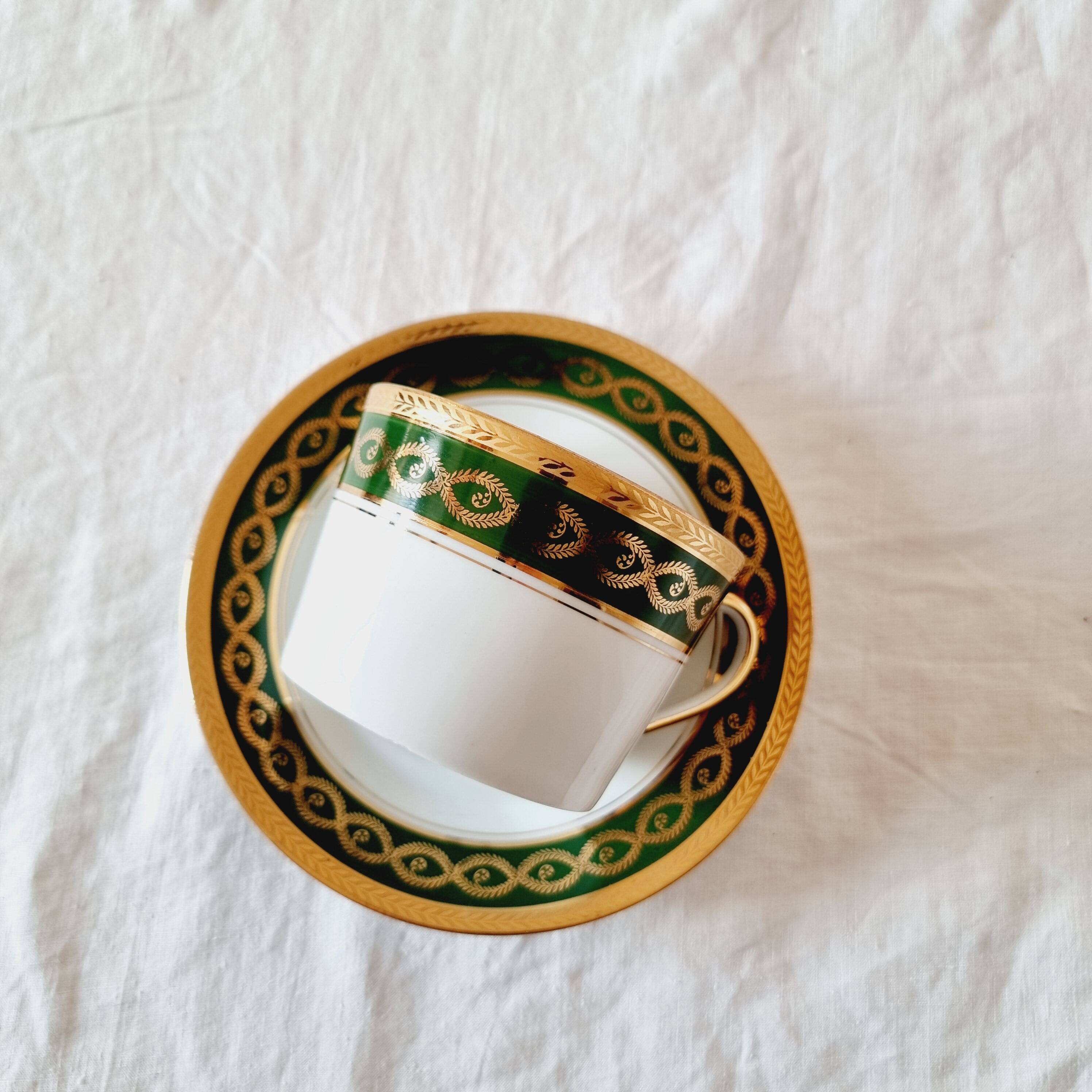 Large Fine Porcelain Cup and Saucer by Artist R. Sechet for Limoges Empire Style Lou
