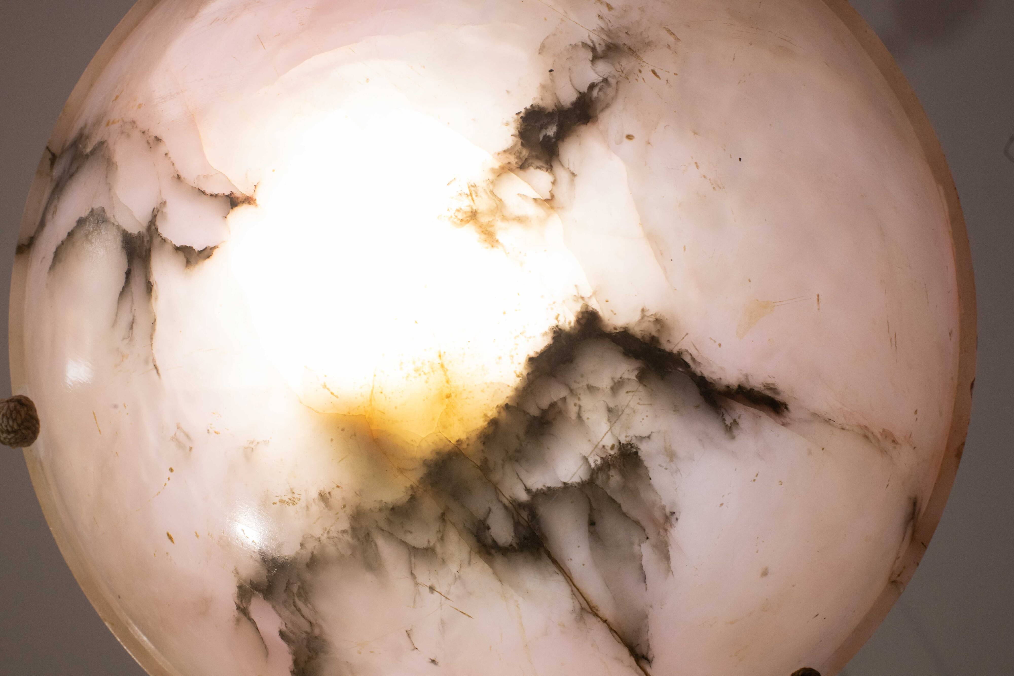 Art Decò Albaster white and pink chandelier, 1950s