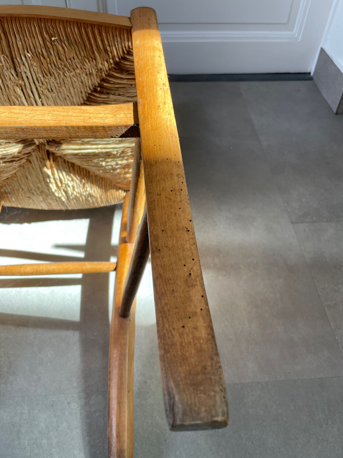 Straw and wood farm chair